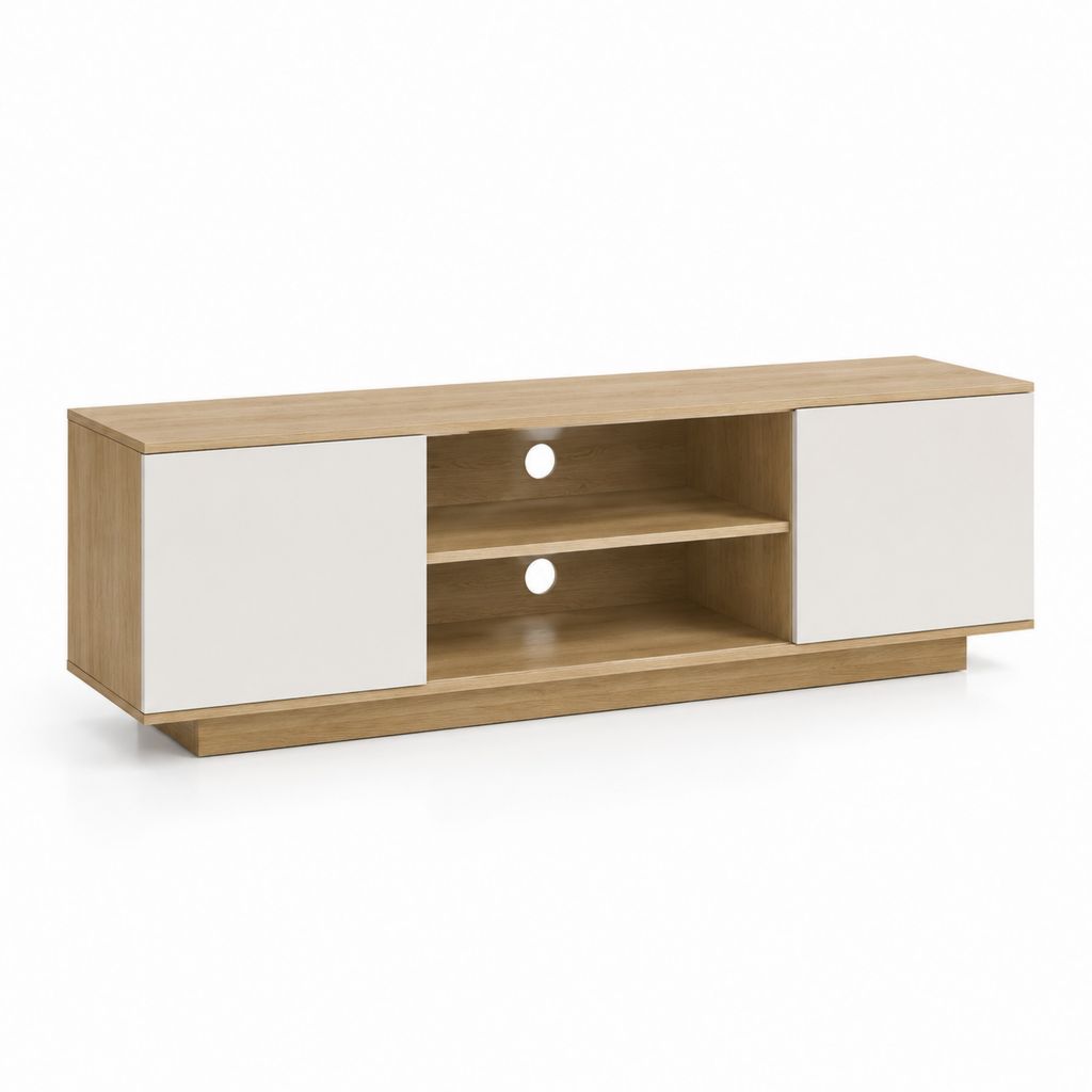 Mobile TV basso rovere e bianco in truciolare melaminico 140 x 40 x 45 cm