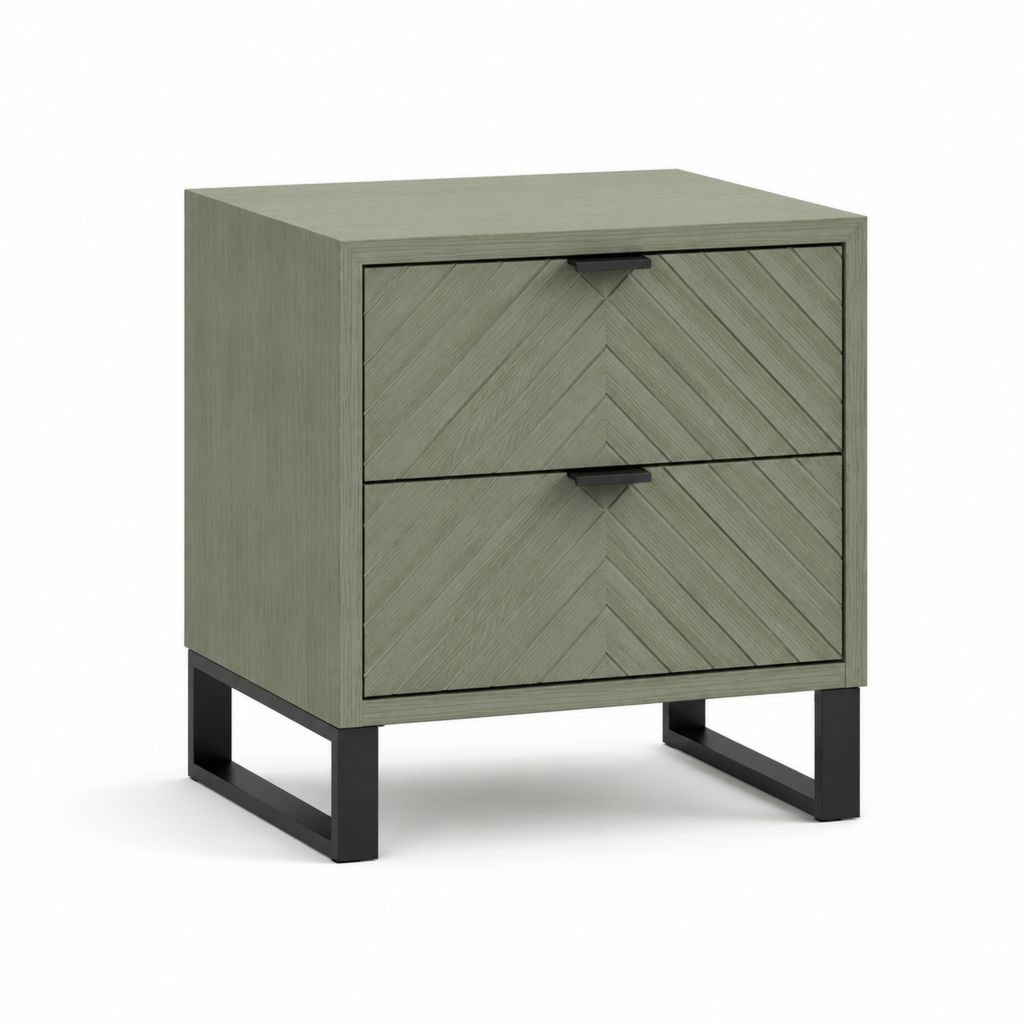 Comodino con 2 cassetti verde salvia in MDF e acciaio 50 x 40 x 55 cm