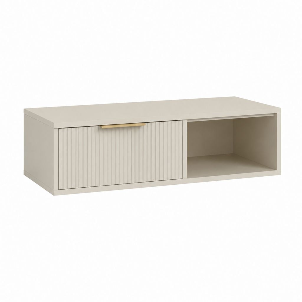 Mobile TV beige in MDF laminato con anta scorrevole 120 x 40 x 45 cm