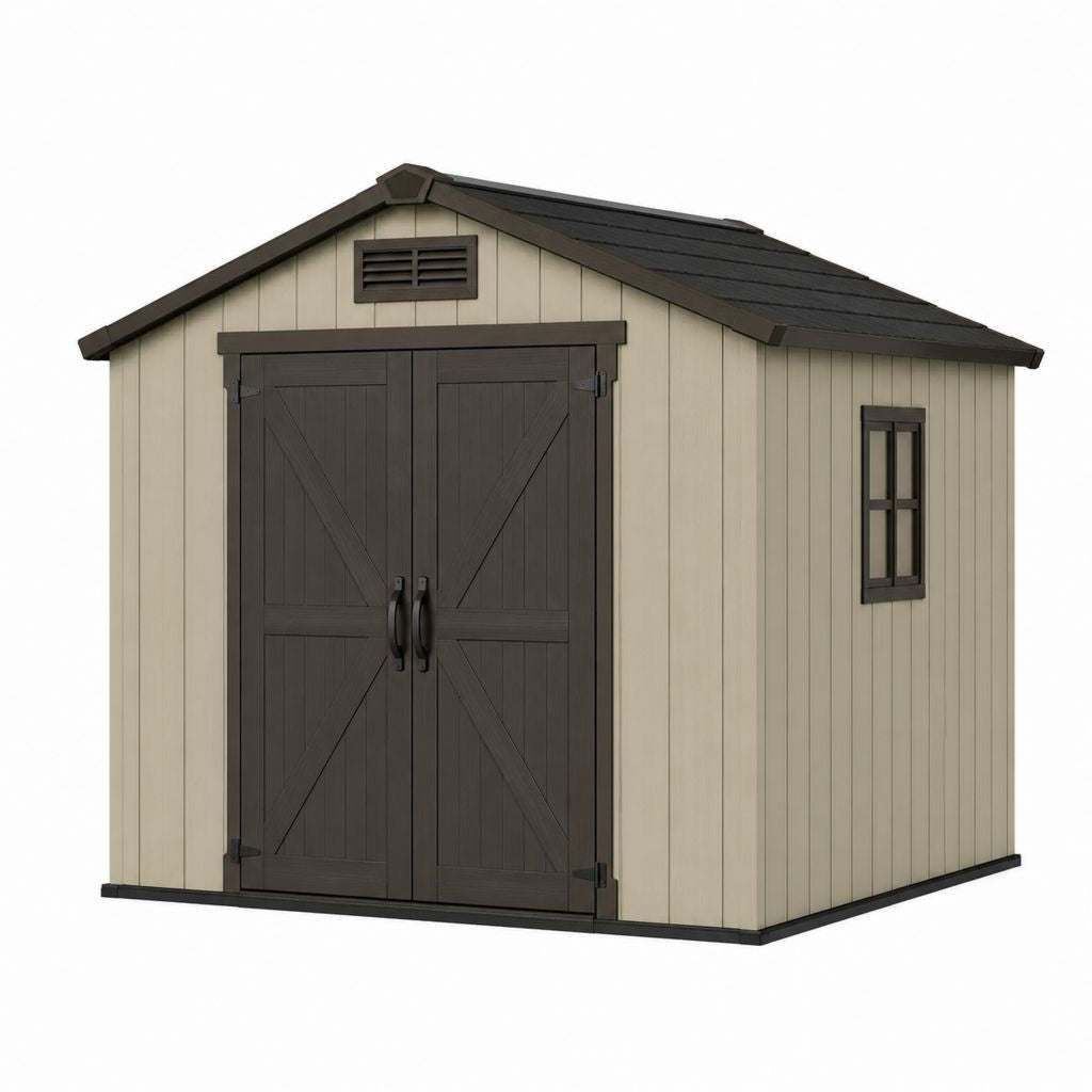 Casetta da giardino in polipropilene beige e marrone con tetto a due falde 185 x 152 x 226 cm