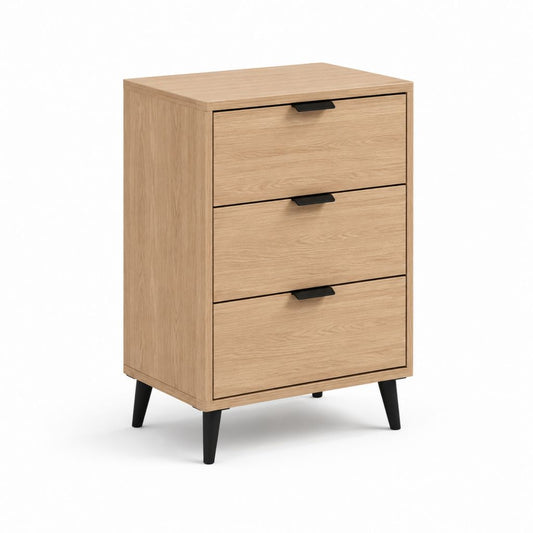 Comodino a 3 cassetti rovere chiaro in pannello truciolare 60 x 40 x 90 cm