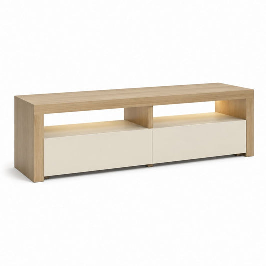 Mobile TV rettangolare rovere chiaro e bianco in pannello truciolare melaminico 160 x 40 x 50 cm