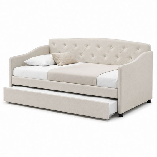 Divano letto singolo beige in poliestere con letto estraibile 220 x 100 x 90 cm