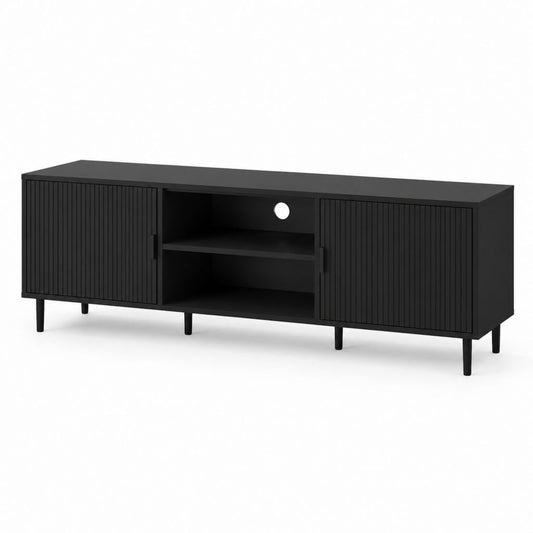 Mobile TV nero in MDF rettangolare con 2 ante e passacavi 180 x 40 x 55 cm