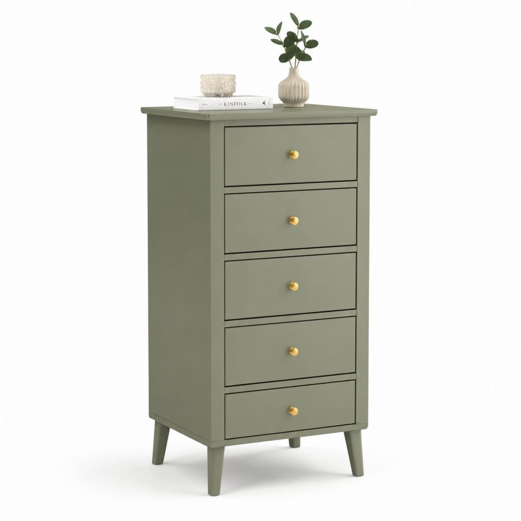 Cassettiera alta 5 cassetti verde salvia in MDF rettangolare 50 x 40 x 100 cm