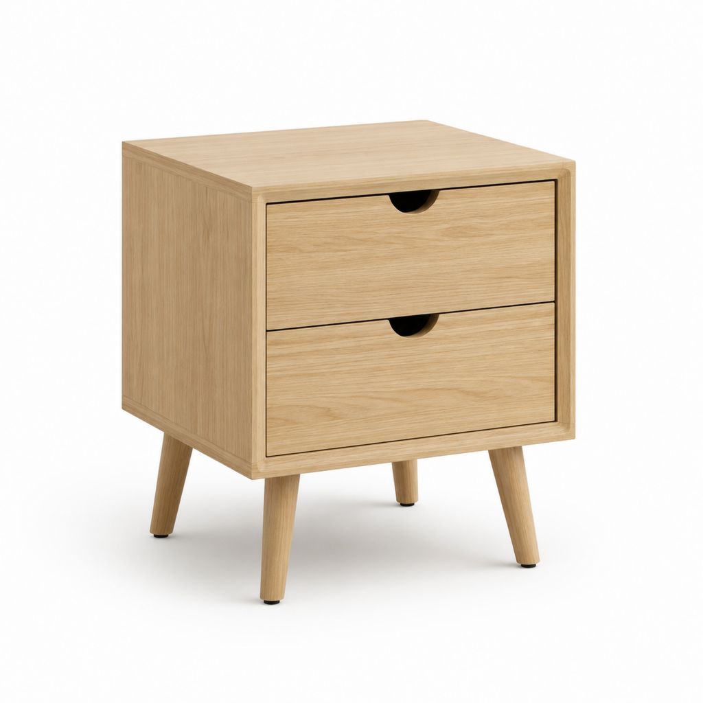 Comodino a 2 cassetti rovere chiaro in MDF impiallacciato 45 x 40 x 60 cm