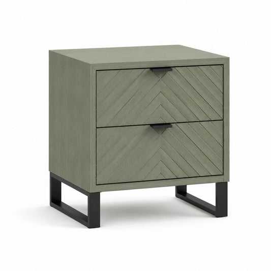 Comodino con 2 cassetti verde salvia in MDF e acciaio 50 x 40 x 55 cm