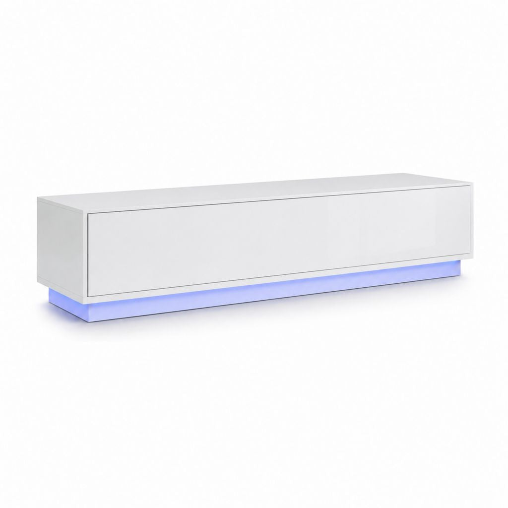 Mobile porta TV bianco lucido in MDF rettangolare con LED blu 180 x 40 x 38 cm