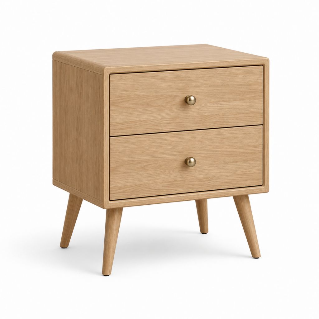 Comodino a 2 cassetti color rovere in MDF impiallacciato 45 x 35 x 60 cm