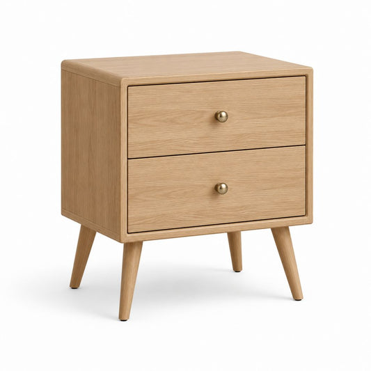 Comodino a 2 cassetti color rovere in MDF impiallacciato 45 x 35 x 60 cm