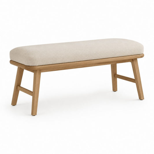 Panca fondoletto imbottita beige con struttura in rovere massello 120 x 40 x 45 cm