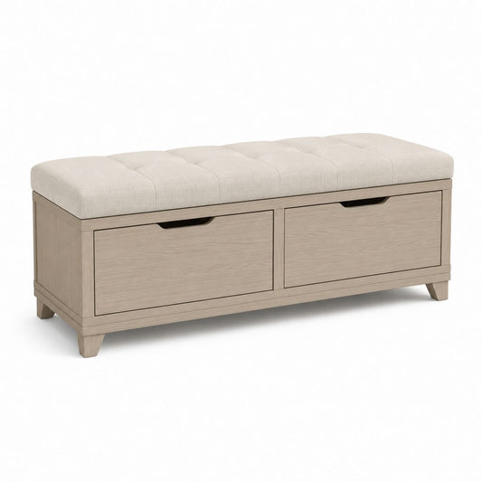 Panca contenitore fondoletto rettangolare rovere chiaro e beige in MDF e poliestere 120 x 40 x 45 cm