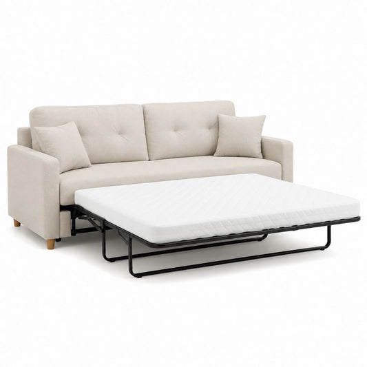 Divano letto 3 posti beige in poliestere con materasso 140 x 190 cm