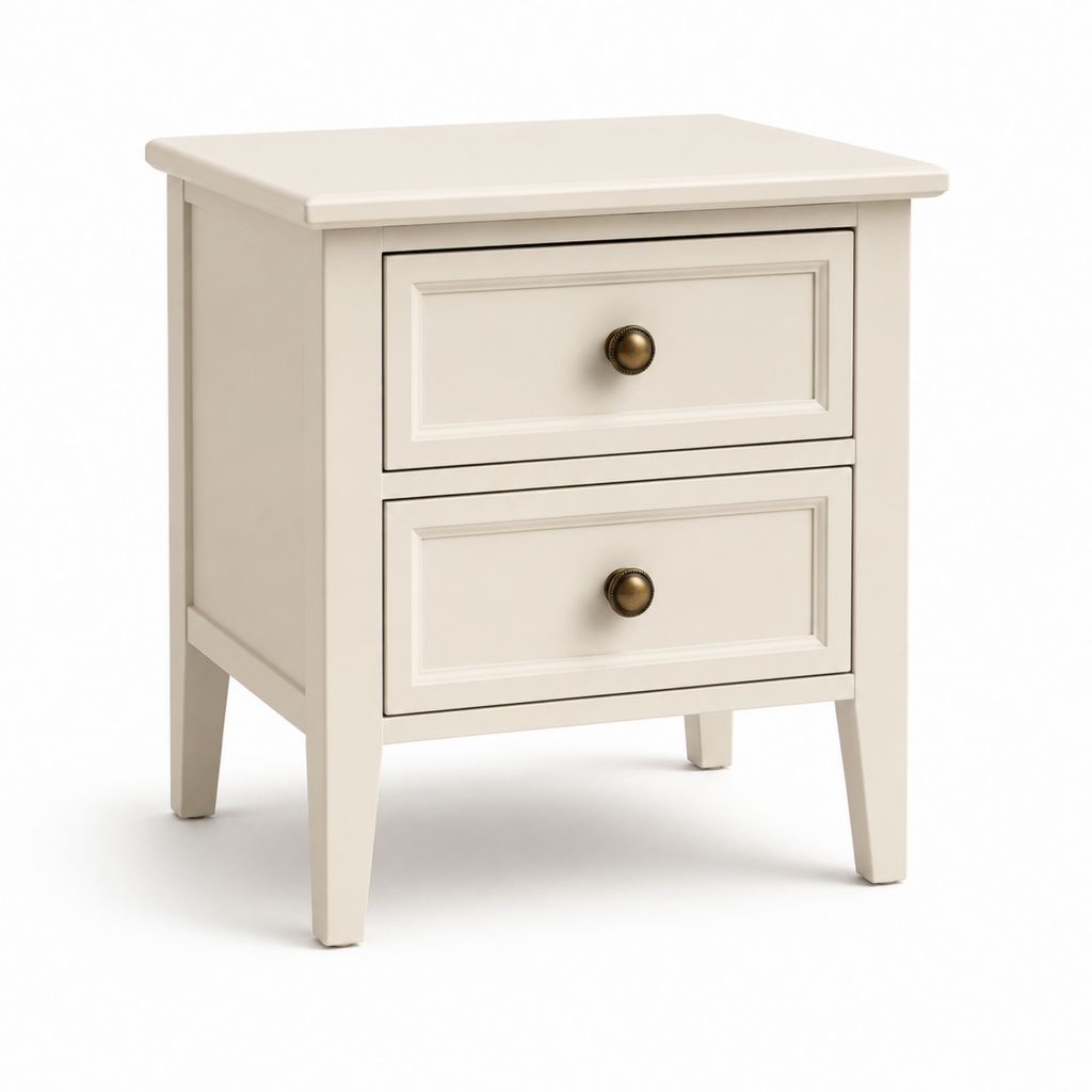 Comodino a 2 cassetti avorio in MDF e legno massello 45 x 35 x 60 cm