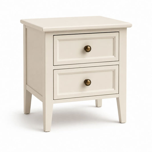 Comodino a 2 cassetti avorio in MDF e legno massello 45 x 35 x 60 cm