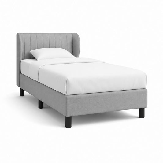 Letto singolo a molle grigio in poliestere rettangolare con testiera imbottita 90 x 200 cm