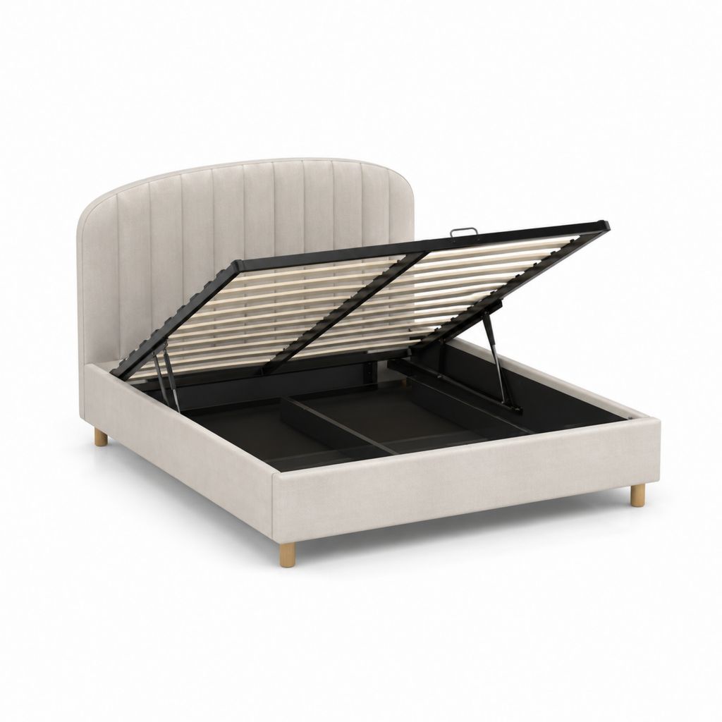 Letto contenitore matrimoniale beige in poliestere con rete a doghe 160 x 200 cm